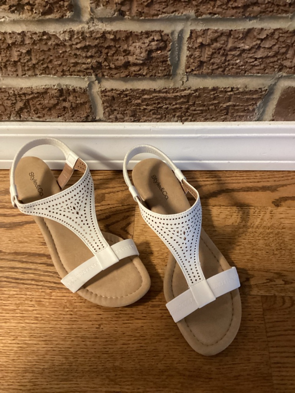 Style & Co. White Perforated T-Strap Slingback Sandals